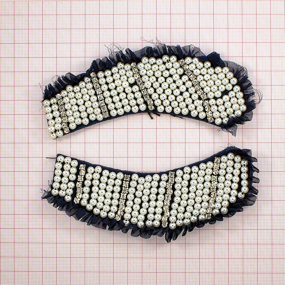 Воротник темно-синий, белый жемчуг, белые камни, шт. Воротники