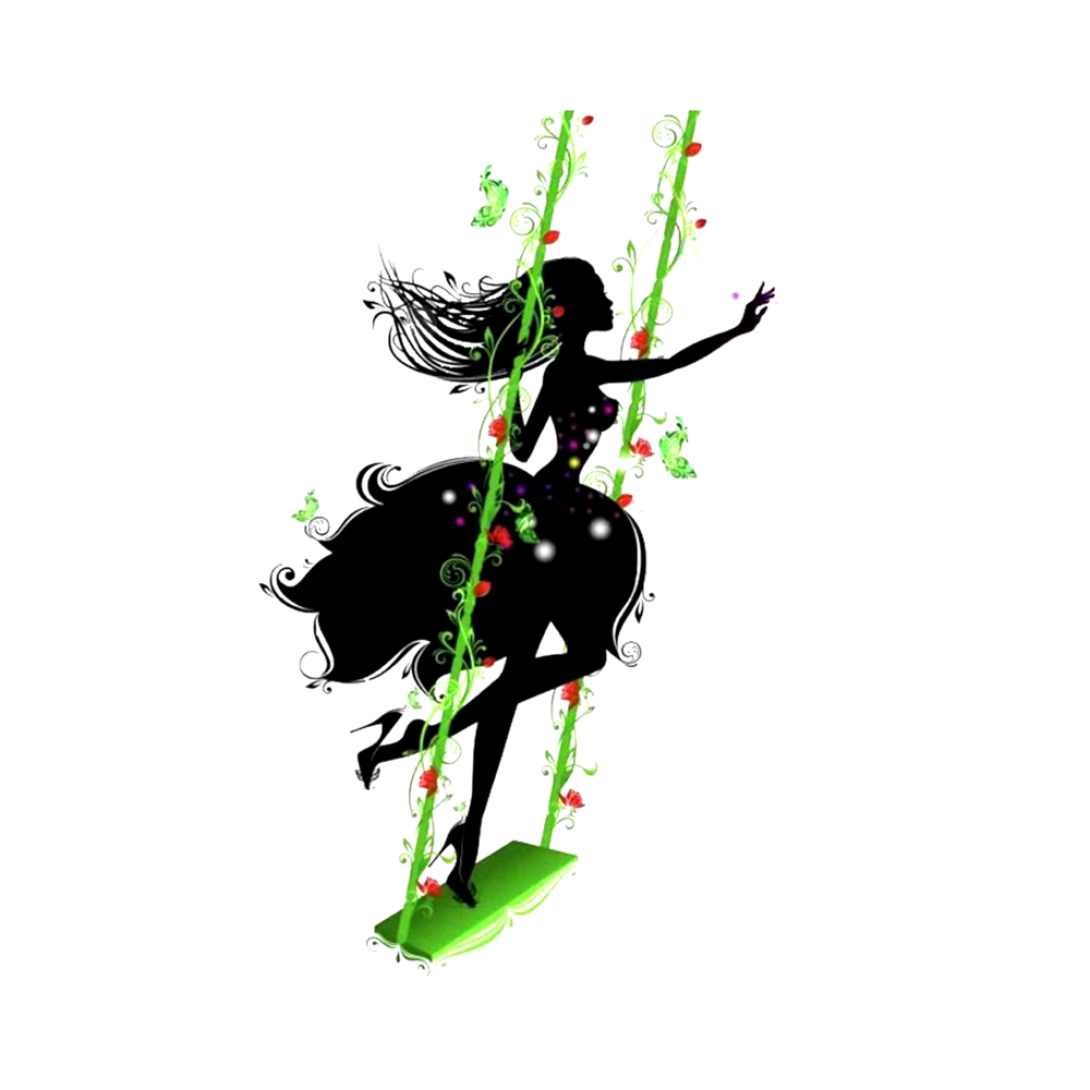 Термоаппликация Девушка на качелях, 12*20см, черный, зеленый, красный, шт. Термоаппликации Накатанный рисунок