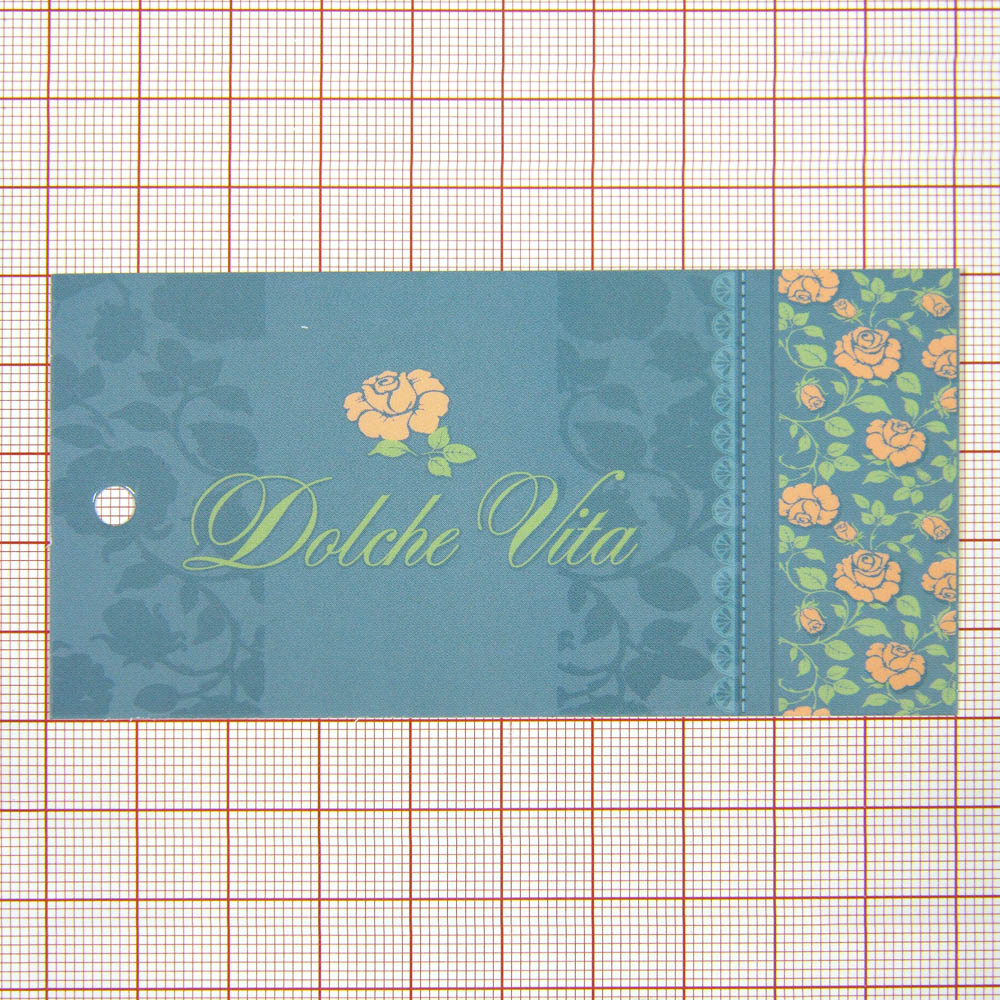 Этикетка бумажная Dolce Vita 50*100мм, серо-синяя, кремовые розы, УФ, шт. Этикетка бумага