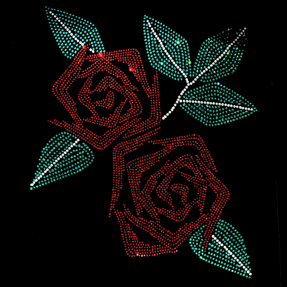 Аппликация из страз Розы, 28,71*29,16см, SS6 красный 32589, SS10 белый 31389 и зеленый 64815, шт. Аппликация клеевая