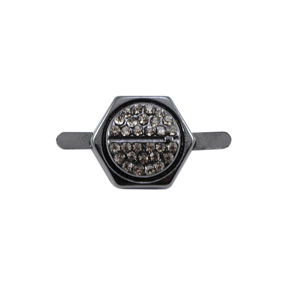 Краб камни и металл Таблетка в шестиугольнике, 1,6см, никель блек, бел.камни шт. Крабы Металл Геометрия Декор