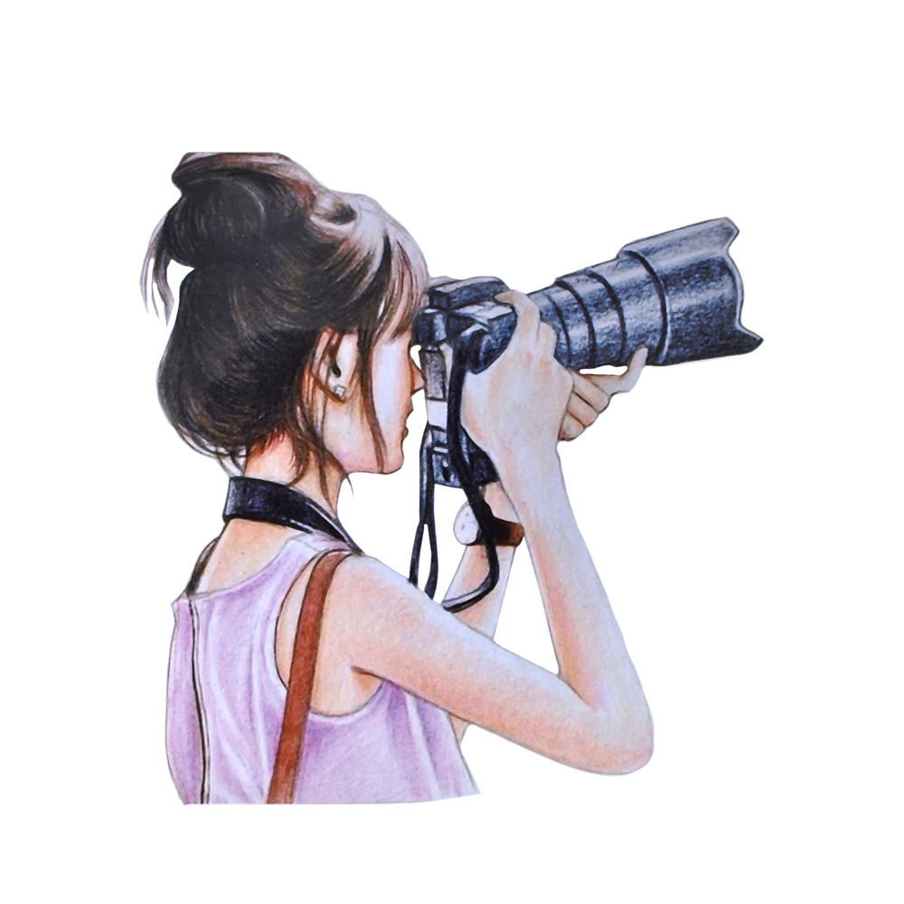 Термоаппликация Девушка с фотоаппаратом, 20*22см, коричневый, розовый, черный, бежевый, шт. Термопереводки Ассорти