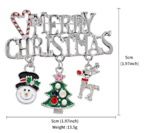 Брошь металл Merry Christmas, 5*5см, никель, красный, зеленый, белый, шт. Броши