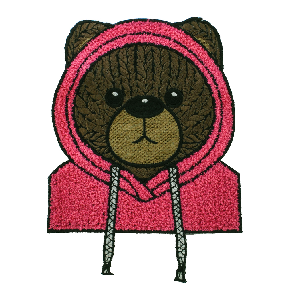 Нашивка махр. мишка, коричн., розовый, черн., 20*18см, шт. Нашивка Махровая
