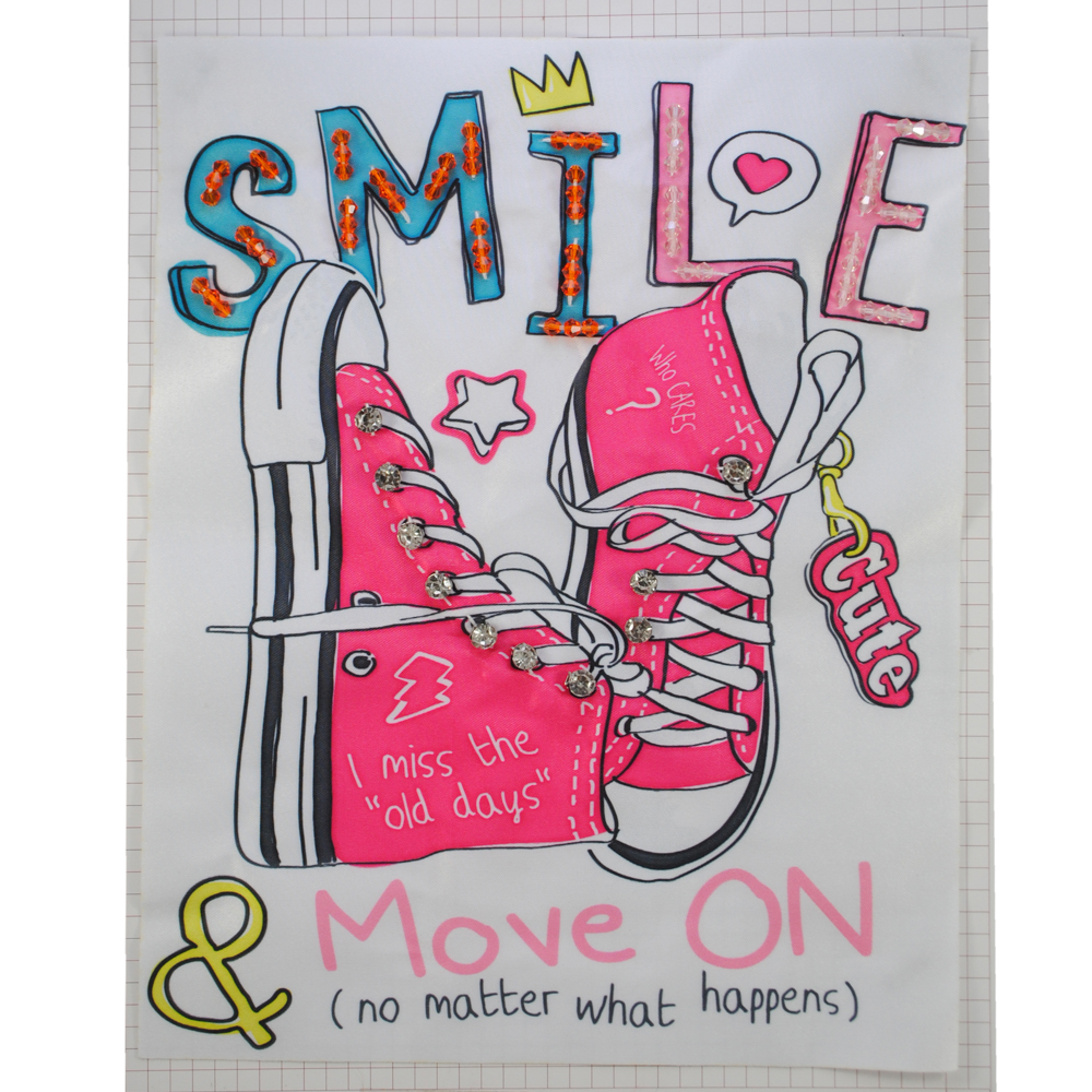 Аппликация пришивная стразами Кеды Smile 18,8*24см, бирюзовый, черный, белый, розовый, желтый, шт. Аппликации Пришивные Ткань, Органза