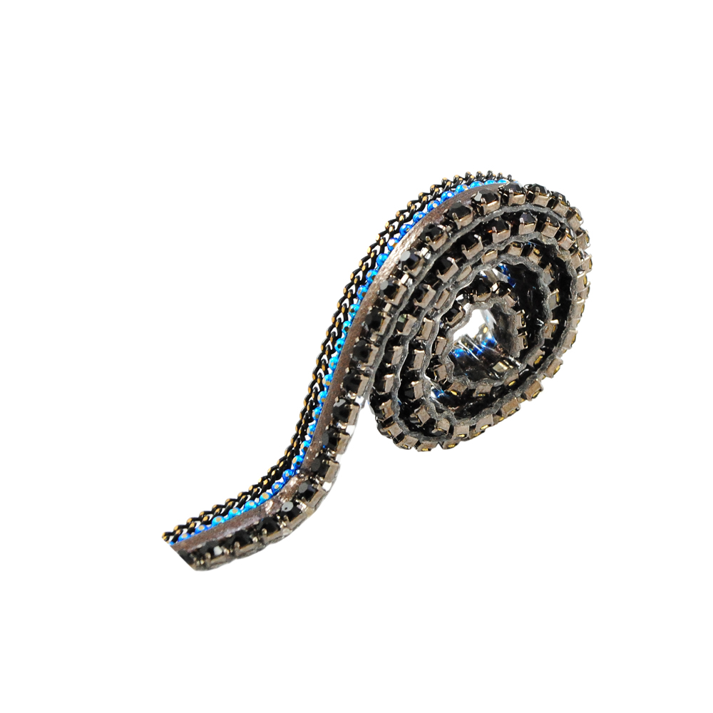 Тесьма стразы клеевые O13,0,8см черная, синяя, темно-коричневая с черными камнями, ярд. Тесьма из страз