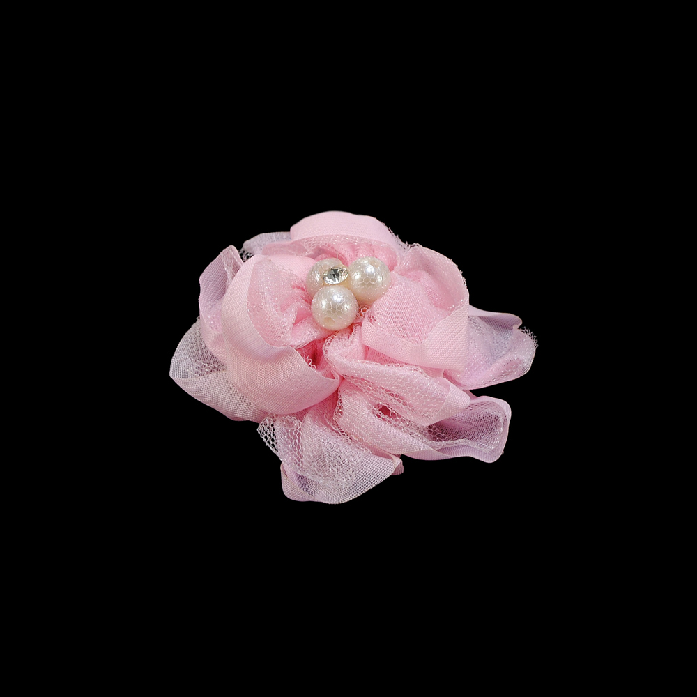 Аппликация декор № 34 цветок шифон розовый, 3 клубка, 1 камень. Аппликация Декор