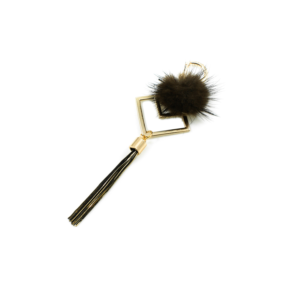 Подвеска металлическая с мехом 2 Квадрата 4,5*14см, золото и светло-коричневый мех, шт. Подвески