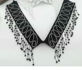 Воротник с бахромой из бисера, черный, белый, шт. Воротники