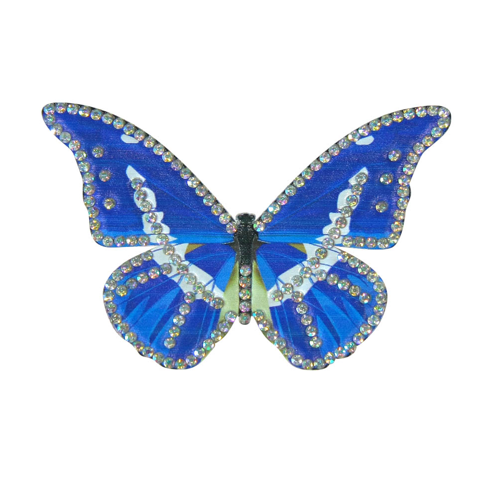 Аппликация клеевая кожзам стразы Бабочка фигурная 80*50мм синяя, белые камни, шт. Аппликации клеевые Кожзам