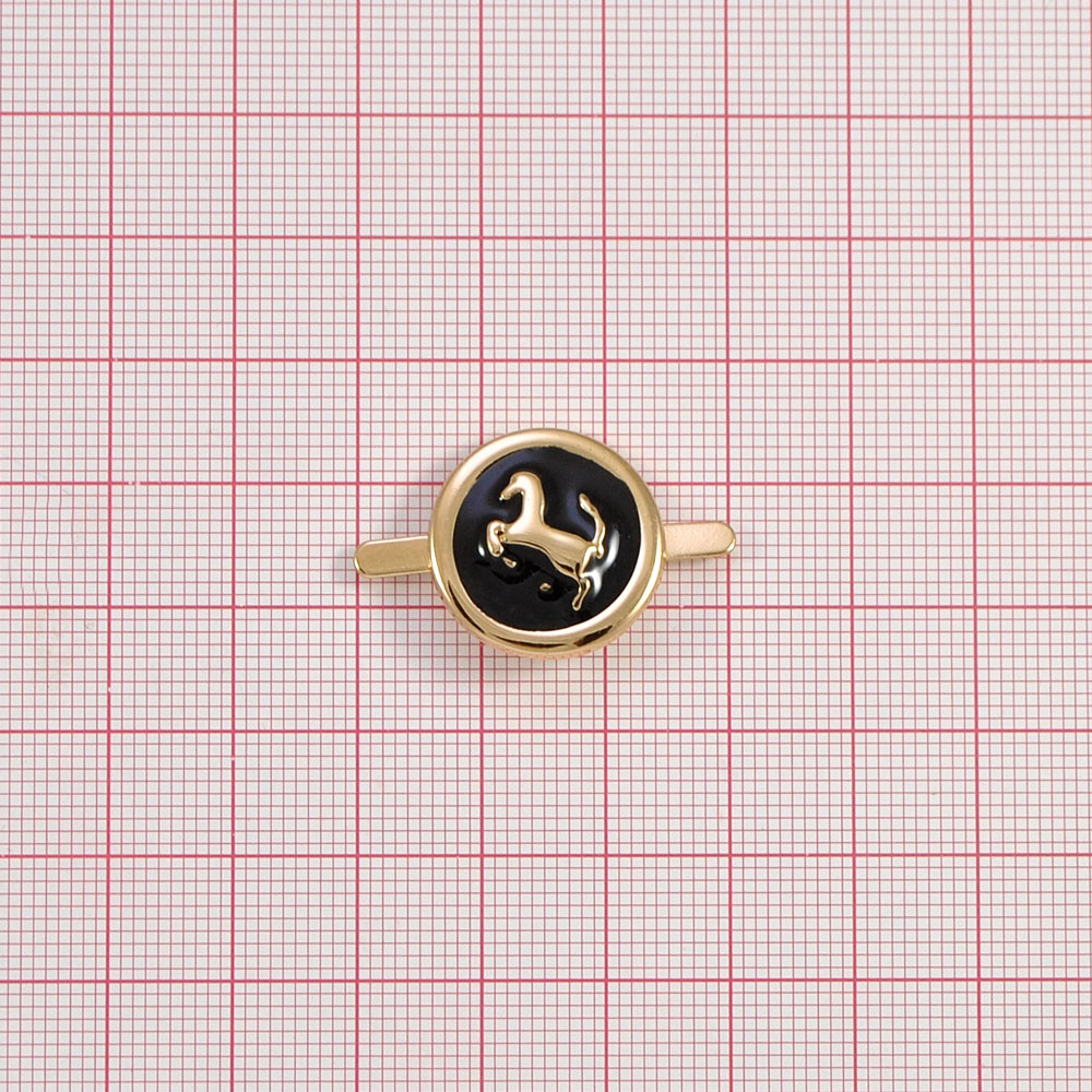 Краб металлический Конь в кольце 19мм GOLD, черная эмаль, шт. Крабы Металл Геометрия