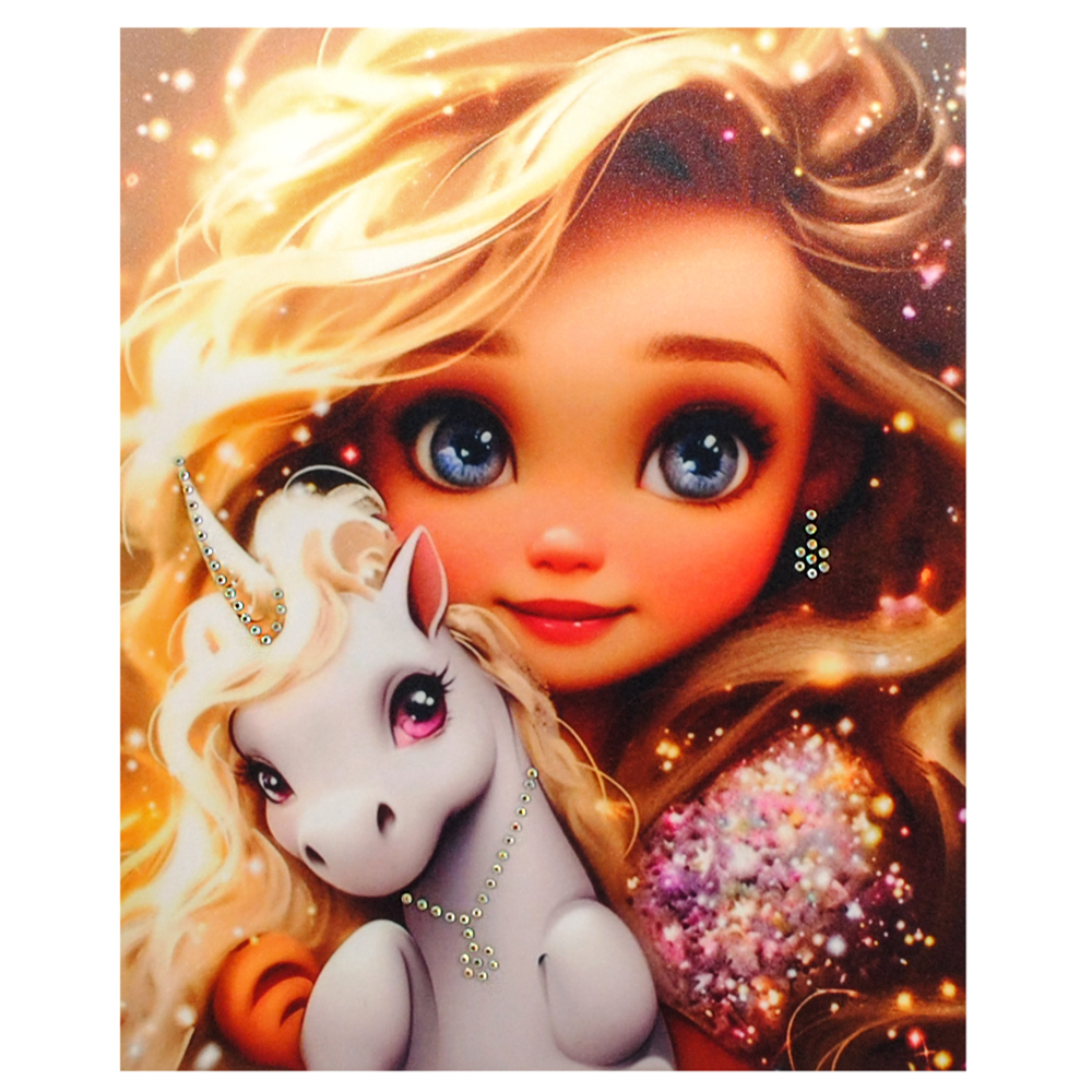 Аппликация композит, Девочка с единорогом, 17,7*22cм, королевский атлас, сублимация, лазер, SS6 хамелеон 62611, шт. Аппликация композит