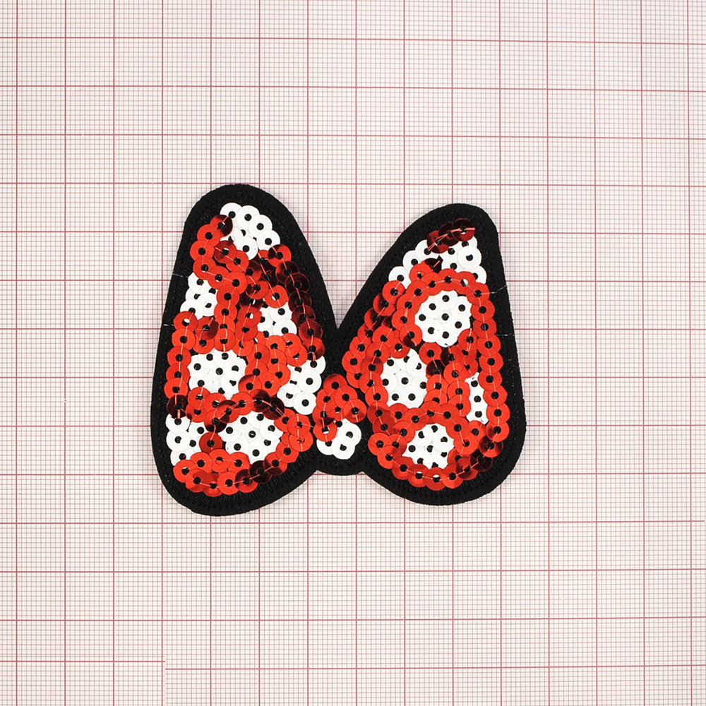 Аппликация клеевая пайетки Бабочка 7,5*6,8см красный, белый, шт. Аппликации клеевые Пайетки