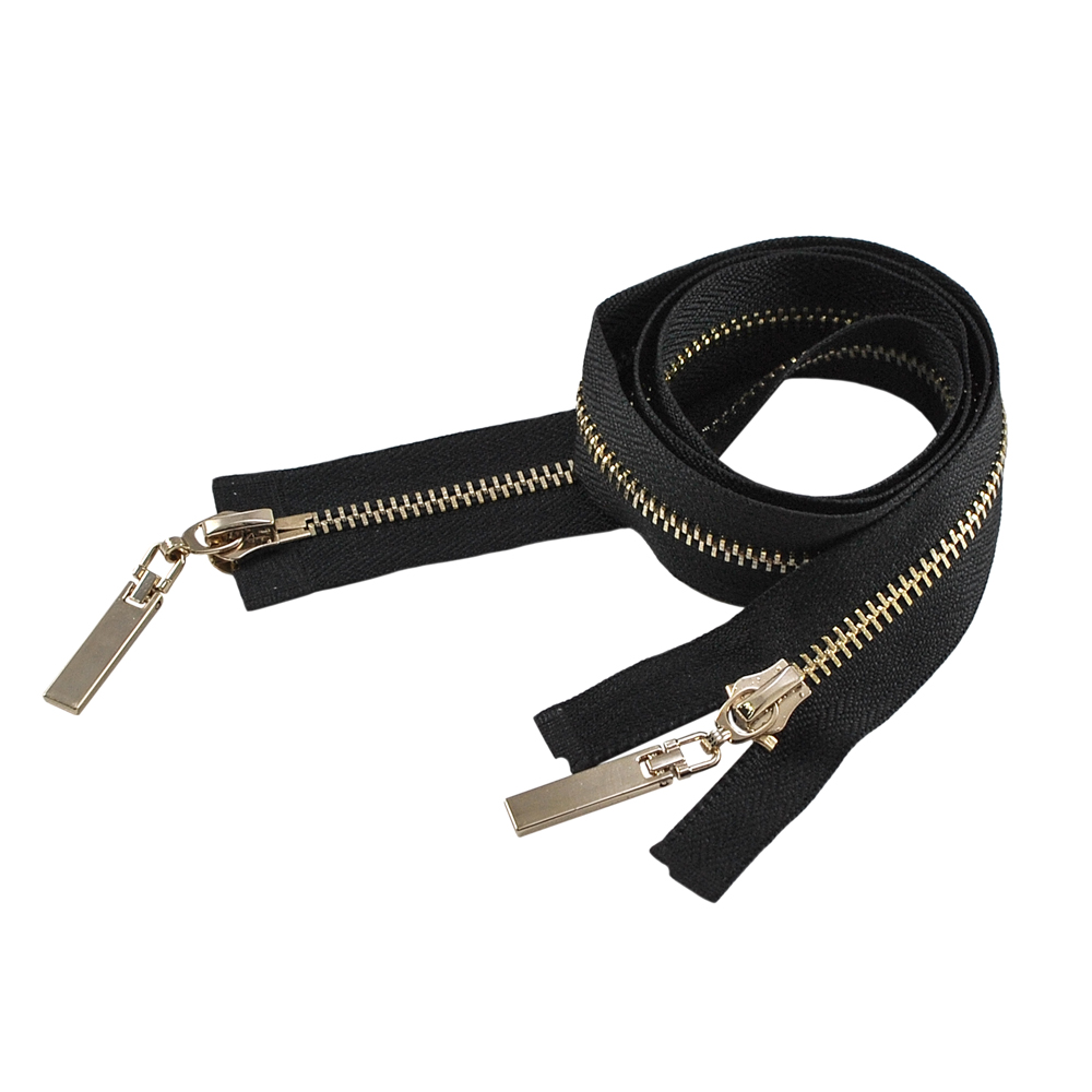 Змейка металлическая №5 80см О/Е GOLD, черная ткань, двусторонняя, шт. Змейка Металл