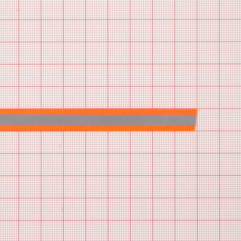 Тесьма светоотражающая горизонтальные полосы, 1см, оранжевый, серебряный, ярд. Тесьма