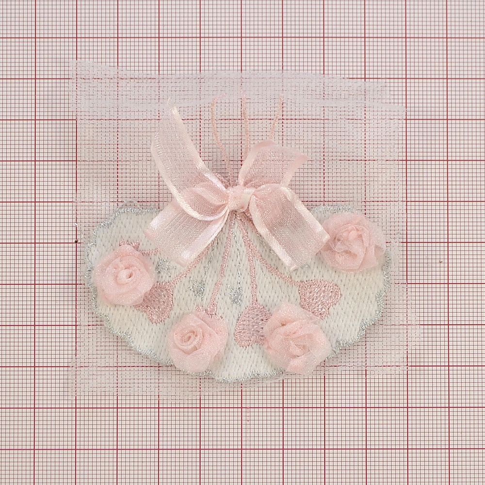 Аппликация вязаная пришивная Букет, 7,5*8см, белый, розовый, шт. Аппликации Пришивные Кружевные Вязаные