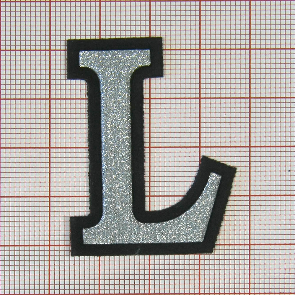 Аппликация клеевая глиттер L буква 4*4,2см серебро, шт. Аппликации клеевые Глиттер