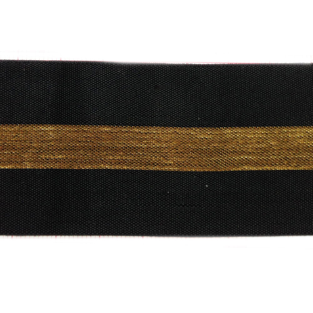 Резинка Полосы 5,1см, черный, серебряная и золотая нить, 50ярд. Резинка