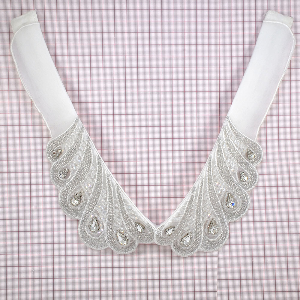 Воротник HY-010 белый, белые камни, бисер ромб белый хамелеон, шт. Воротники