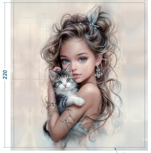 Аппликация композит, Девочка с котом, 20*22см, корол. атлас, сублимация, лазер, SS20 32596, шт. Аппликация композит