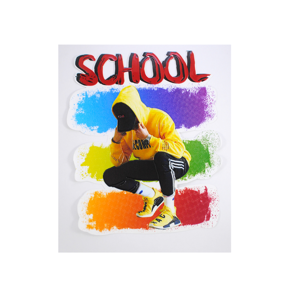 Термоаппликация Парень SCHOOL, 16*19см, белый, желтый, красный,  черный, шт. Термопереводки Ассорти
