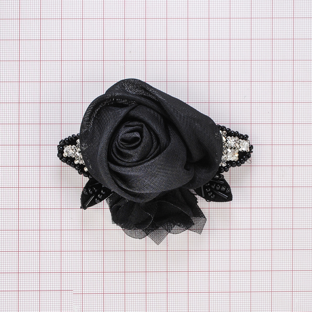 Аппликация декор №160 черн. флиз., черн. роза, черн. сетка, камни, черн. бисер. Аппликация Декор