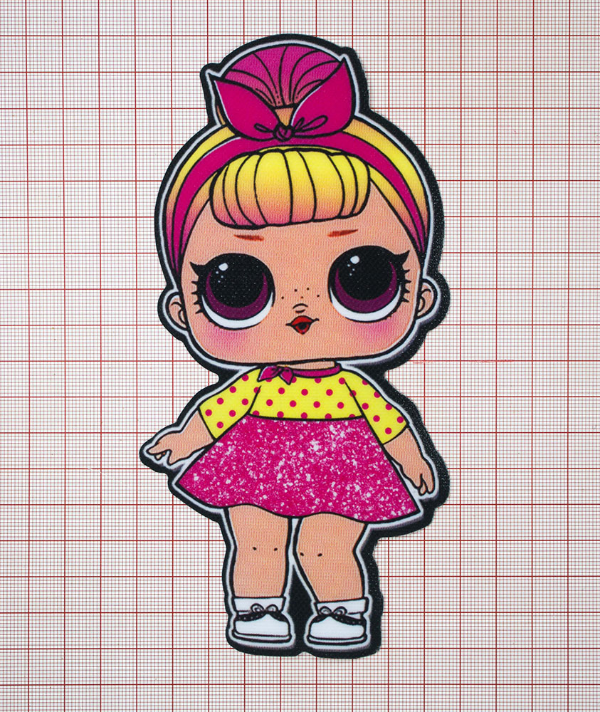 Нашивка глиттер Кукла L.O.L. (Сестренка) 15.5*8.5см желто-розовая, шт. Нашивка Глиттер