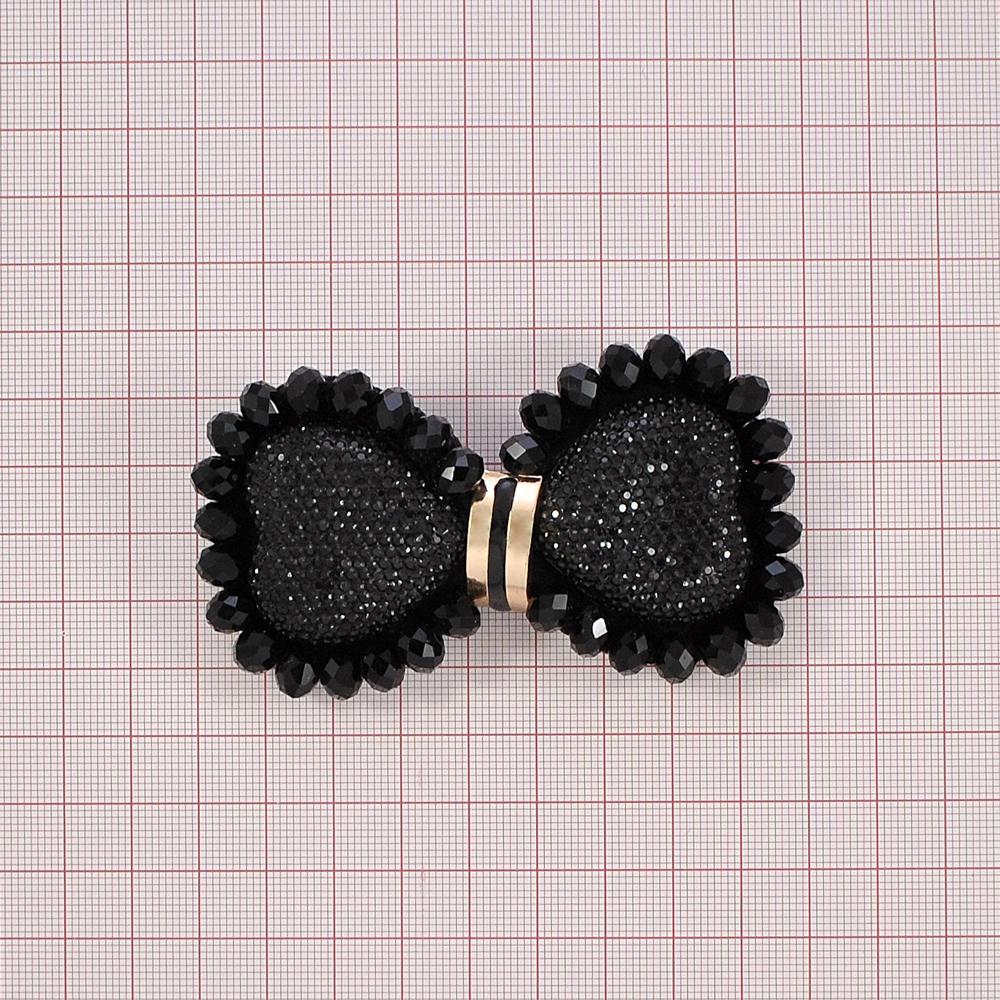 Аппликация декор обувная F-5534 Два сердца черные камни, GOLD перетяжка, шт. Аппликации Пришивные Цветы Банты