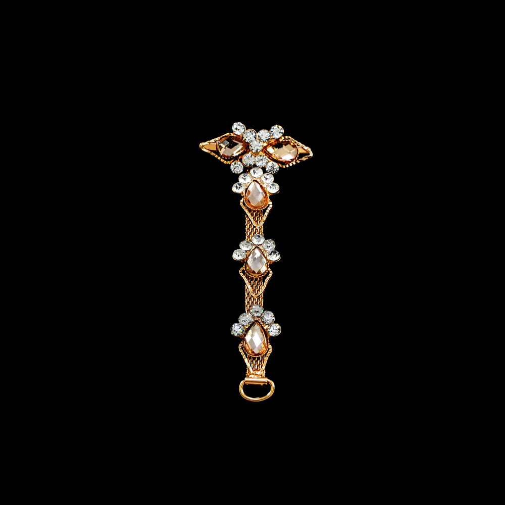 Укр.стекл.  HW-1706 перетяж. на цепи 8,5*1,9см GOLD, 4 янтарн.камня (круг, глаз, овал, капля). Перетяжка металл со стразами