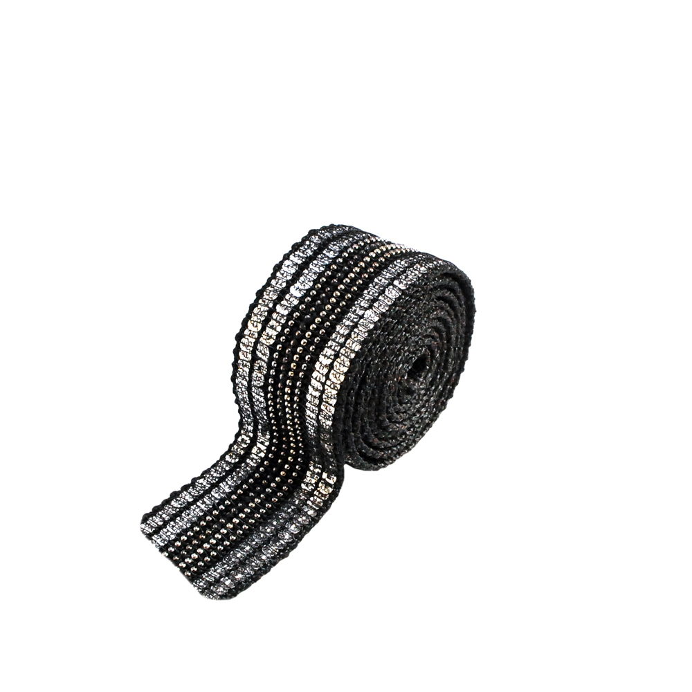 Тесьма Цепи с пайетками 3,7см черный, пайетки серебро, цепи никель, 50 ярд. Тесьма