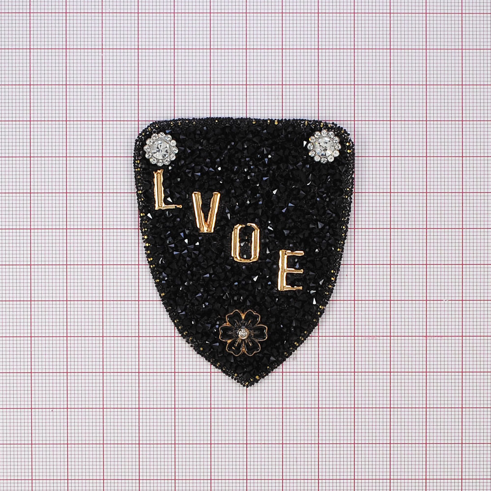 Аппликация клеевая стразы LOVE, 7.5*6см, черный, белый, золото, шт. Аппликации клеевые Стразы комб.