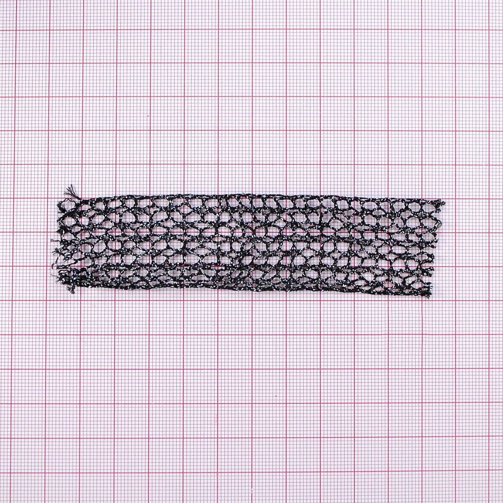 Тесьма Сеть мелкая с люрексом, 2,5см, черный, ярд. Тесьма