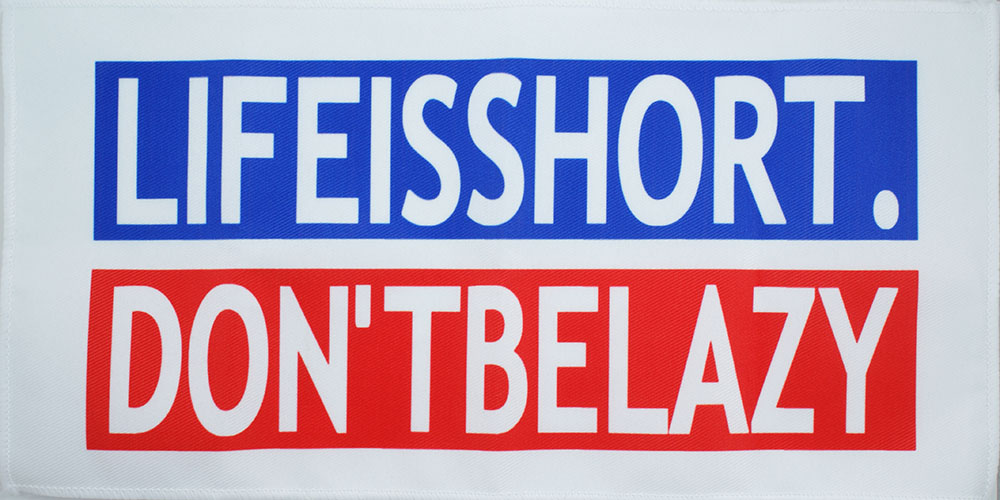 Нашивка тканевая LIFEISSHORT 29,7*14,7см белая, синий, красный, белый оверлок, шт. Нашивка Вышивка, Ткань