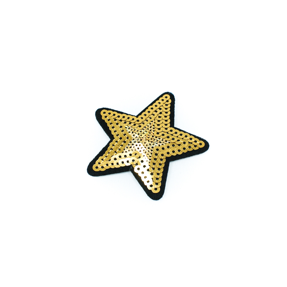 Аппликация клеевая пайетки Звезда 7*7см черный, золотые пайетки, шт. Аппликации клеевые Пайетки