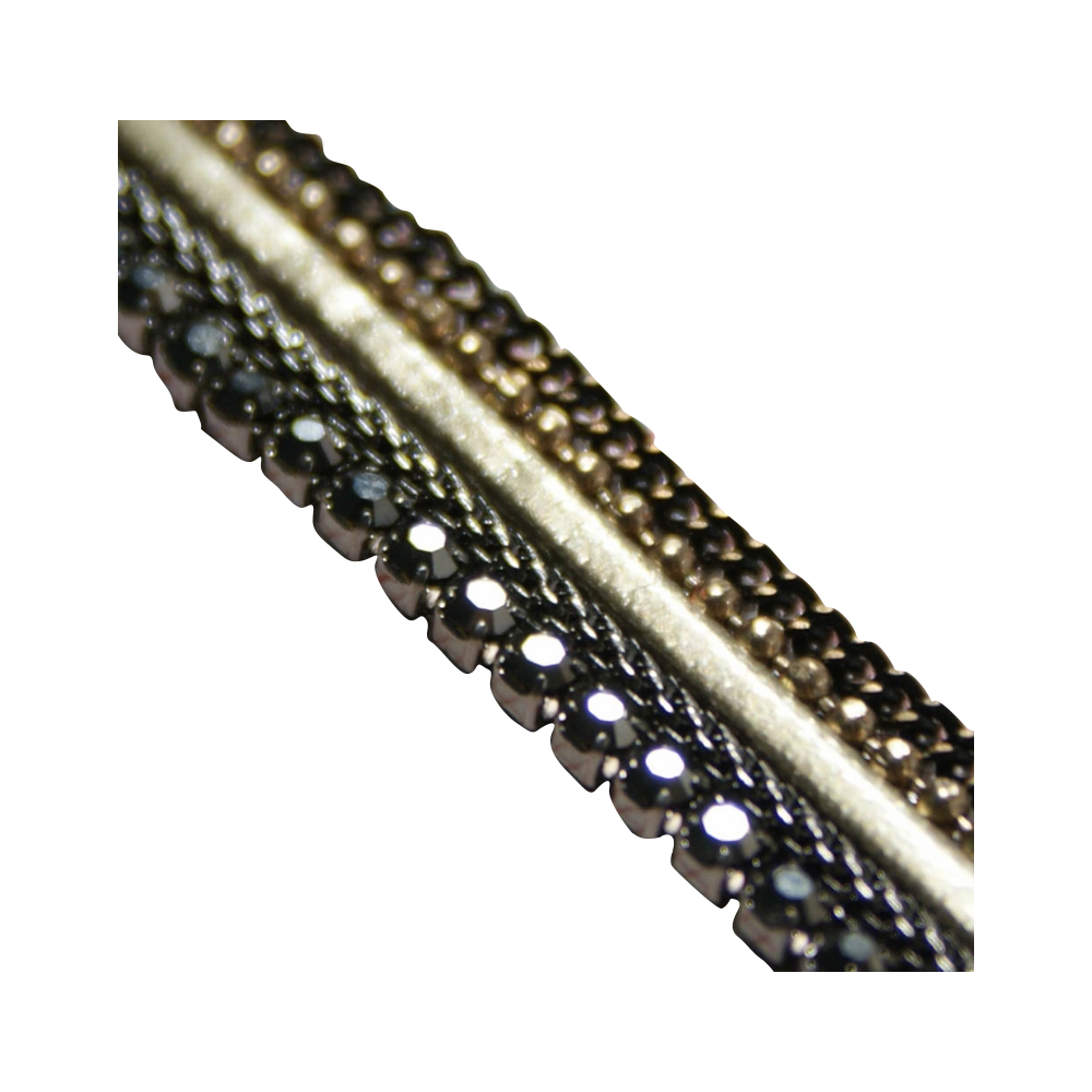 Тесьма стразы клеевые А13,1см, черная, латунь, никель, зеркальные камни, ярд. Тесьма из страз