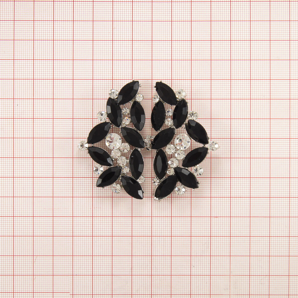 Крючок шубный 5392 NIKEL, черные камни шт. Клипсы шубные, крючки