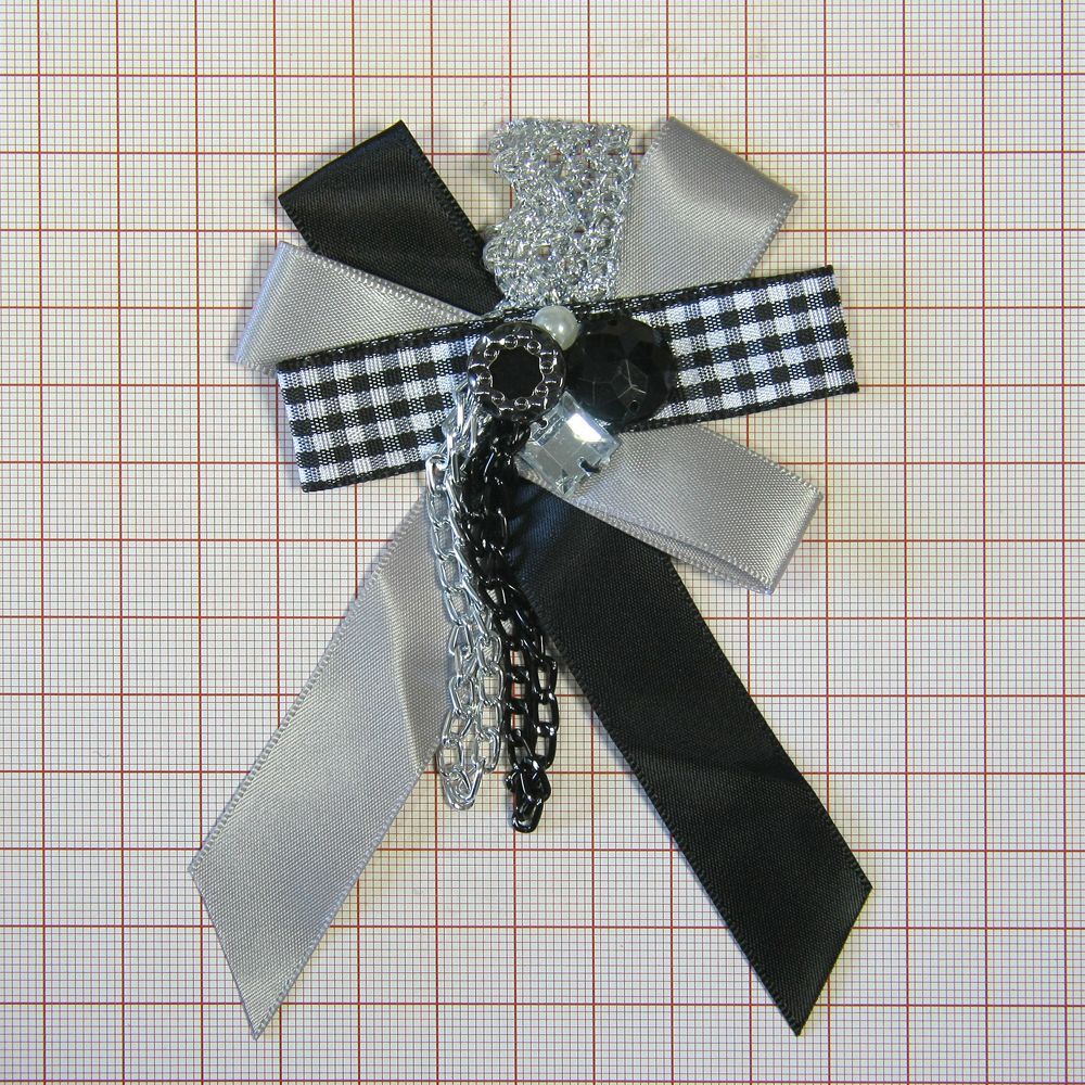 Аппликация декор обувная SAF0041 черно-серый бантик-брошь-ленточки, цепочки, шт. Аппликации Пришивные Цветы Банты