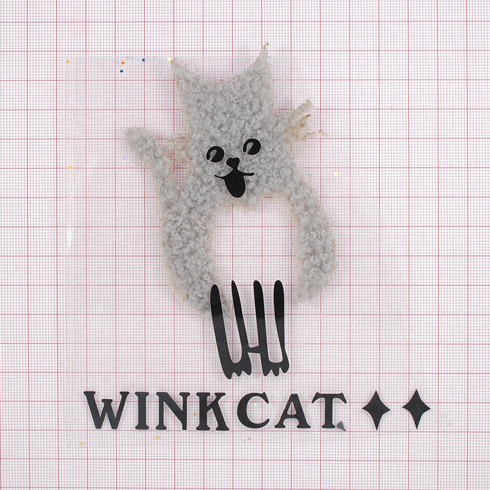 Аппликация тканевая клеевая мех Кот WINK CAT, 11.5*11.5см, серый, черный, шт. Аппликации клеевые Тканевые