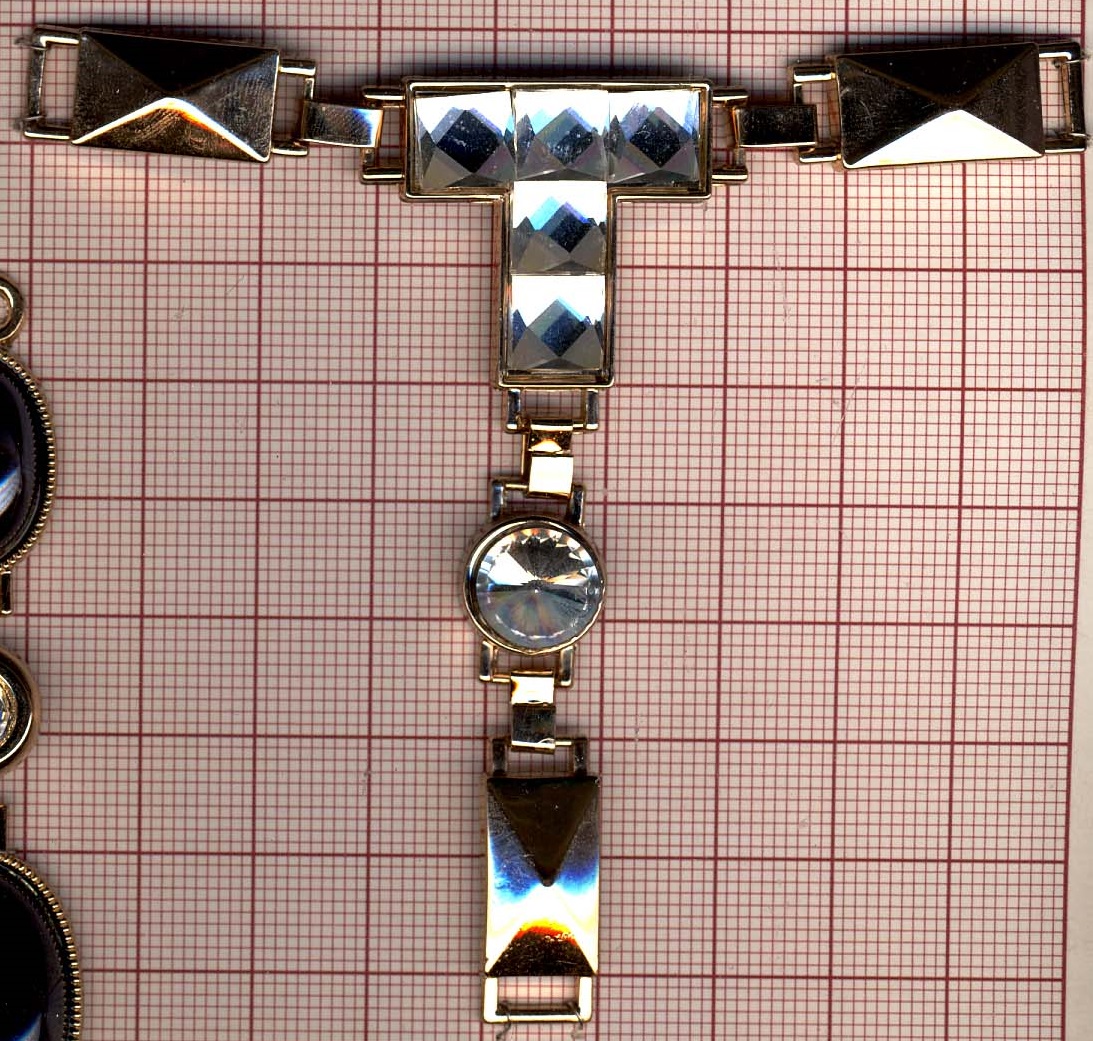 Украшение стекло Сандали 9*8см и 7мм GOLD, белые камни, перетяжка тройная. Перетяжка металл со стразами