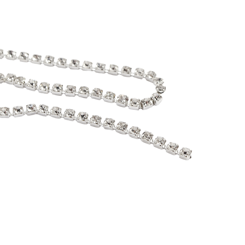 Тесьма стразы SS6 никель, белые камни, ярд. Тесьма из страз