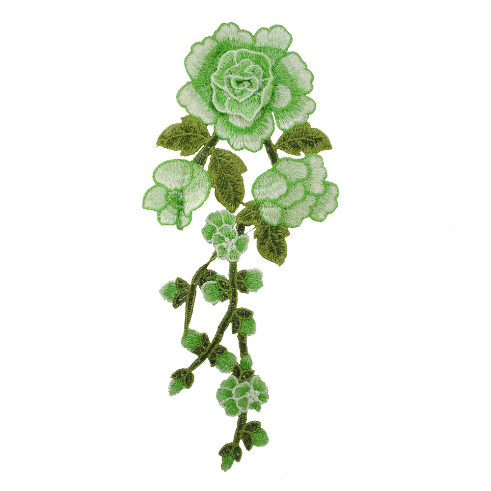 Аппликация пришивная вышитая Розы, 28,1*14,9см, салатовый, зеленый, шт. Аппликации Пришивные Ткань, Органза