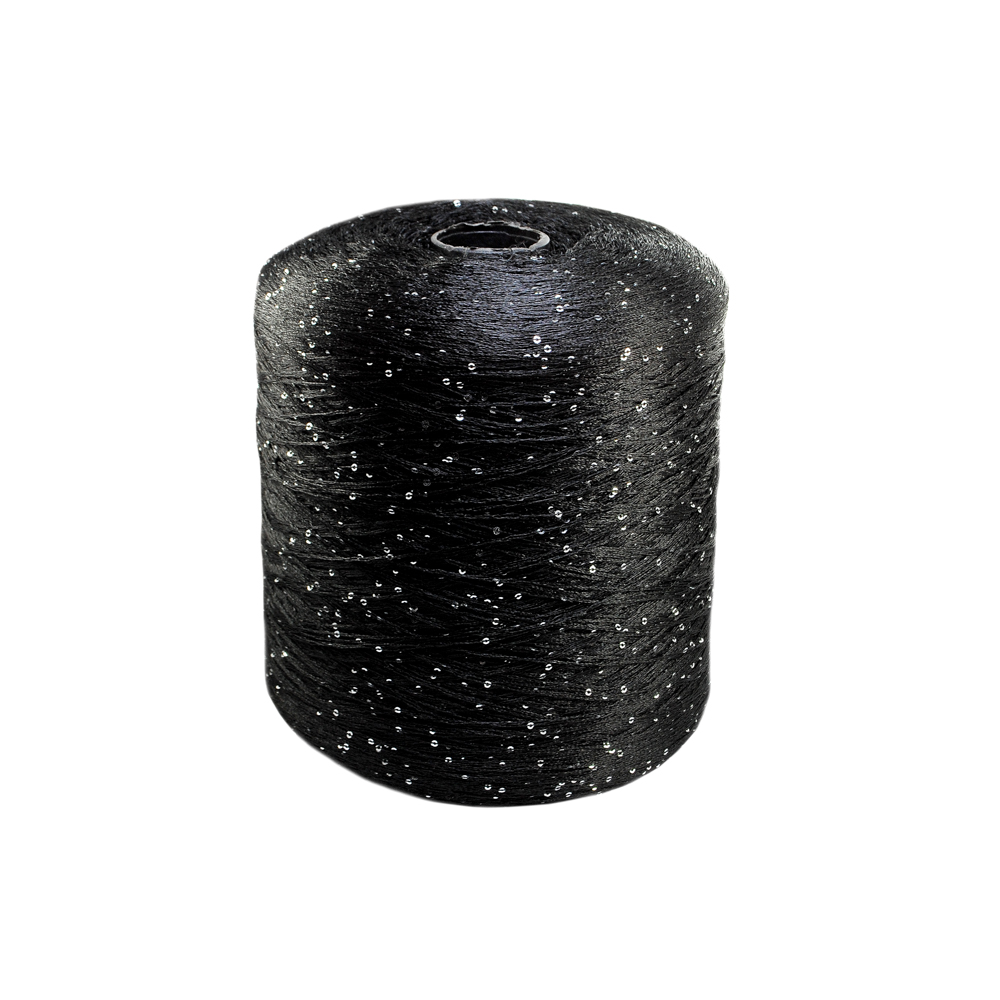Нить с пайетками, 300den, диаметр 14см, черный, серебро, кг. Нитка Разное