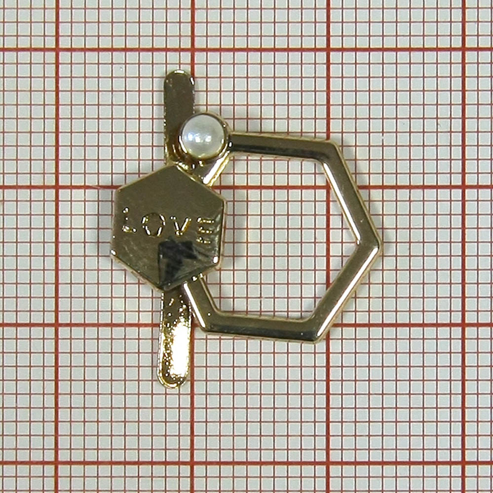 Краб металл 94870 LOVE 6-тиугольная петля левый 15*20мм GOLD, белый жемчуг, шт. Крабы Металл Геометрия Декор