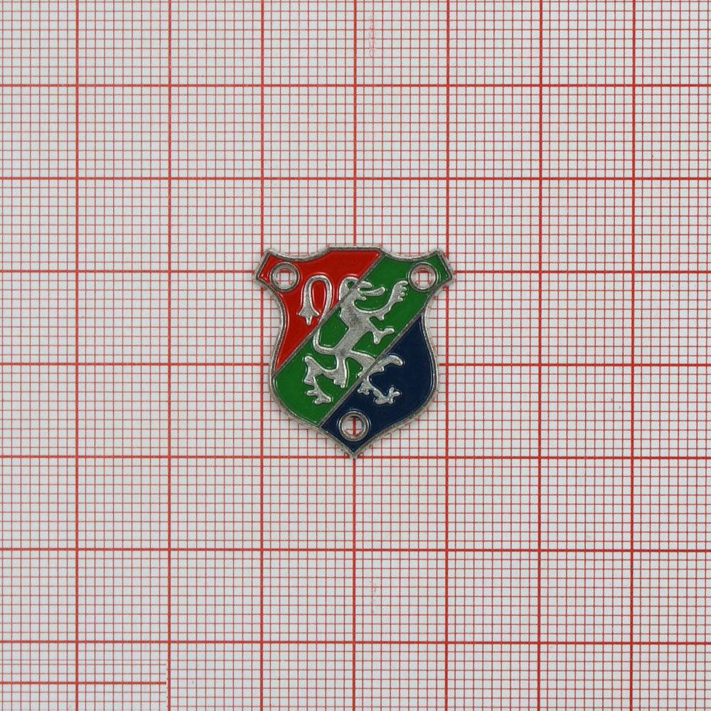 Лейба металл Флаг и Лев NIKEL, красный, зеленый, т.-синяя эмаль, 22*26мм. Лейба Металл