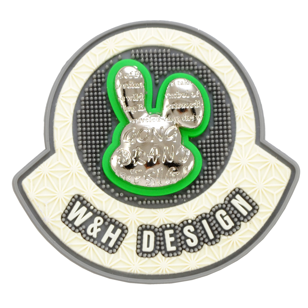 Лейба рез., заяц метал., W&H DESIGN, серый, зеленый, бежевый, 6,5*6см, шт. Лейба Резина