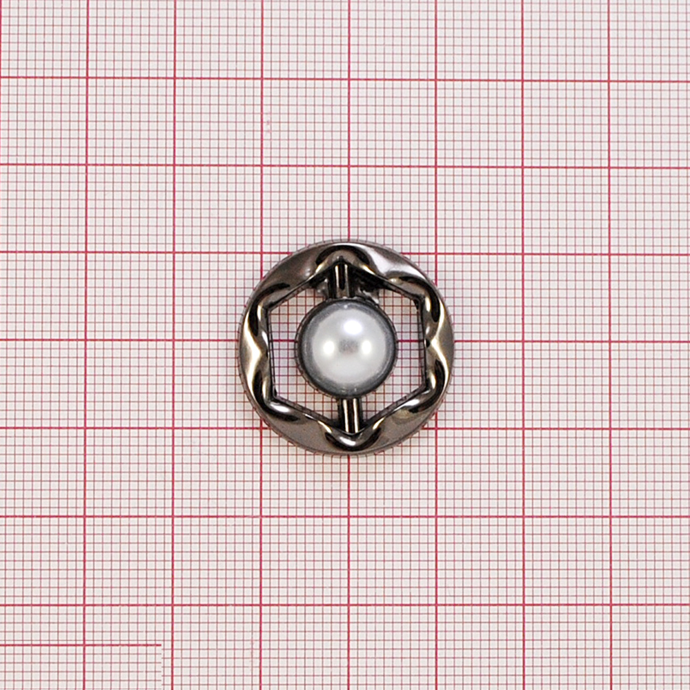 Кнопка металл круглая с жемчугом, блек никель, белый жемчуг, 25мм, шт.. Кнопка металл