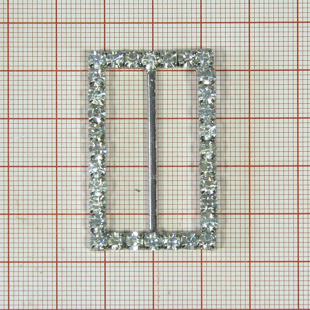 Украшение стеклянное 7011 /А-31 NIKEL/ прямоугольник большой горизонтальный / 4см. Перетяжка металл со стразами