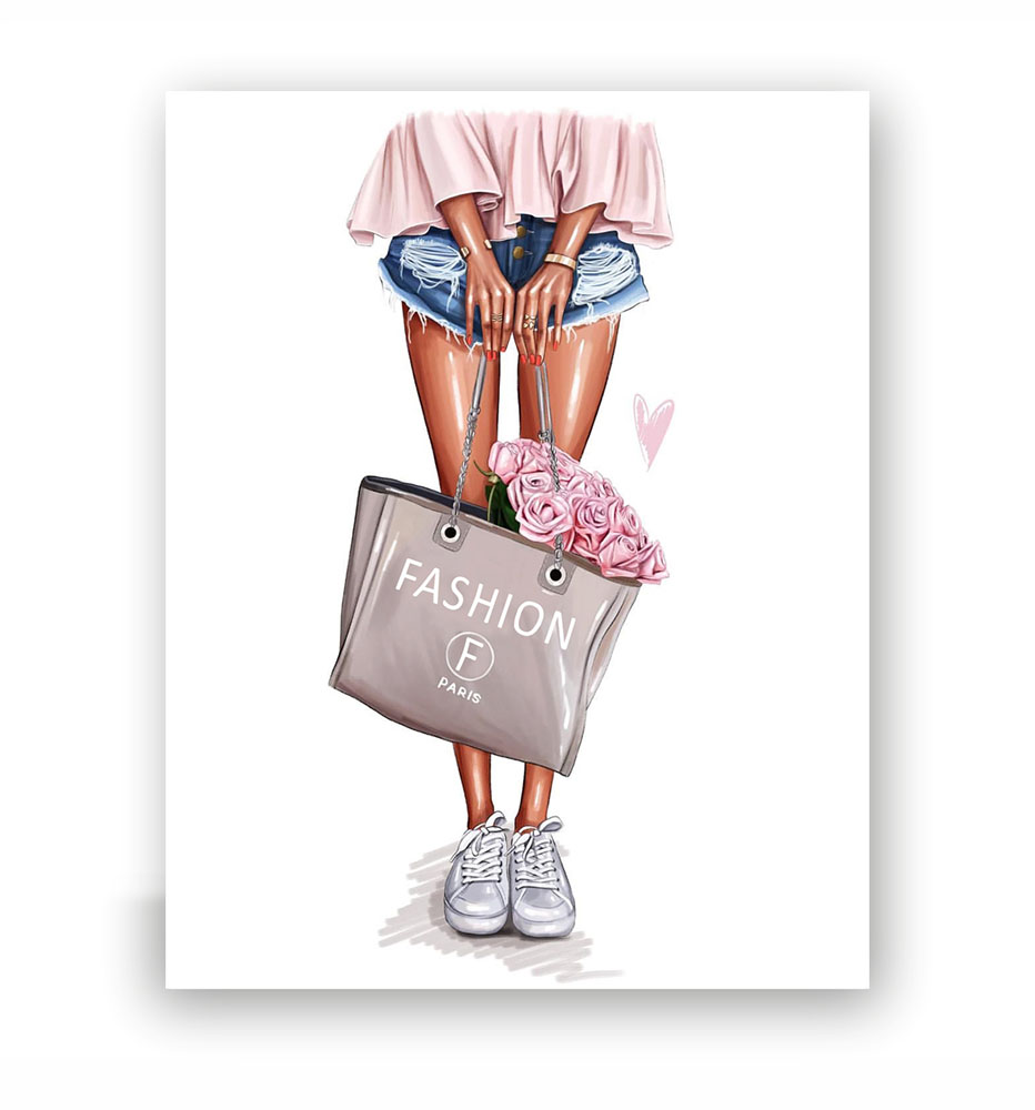 Аппликация пришивная Девушка ноги, сумка FASHION, 18*23см, розовая /алтас/, шт. Аппликации Пришивные Постер