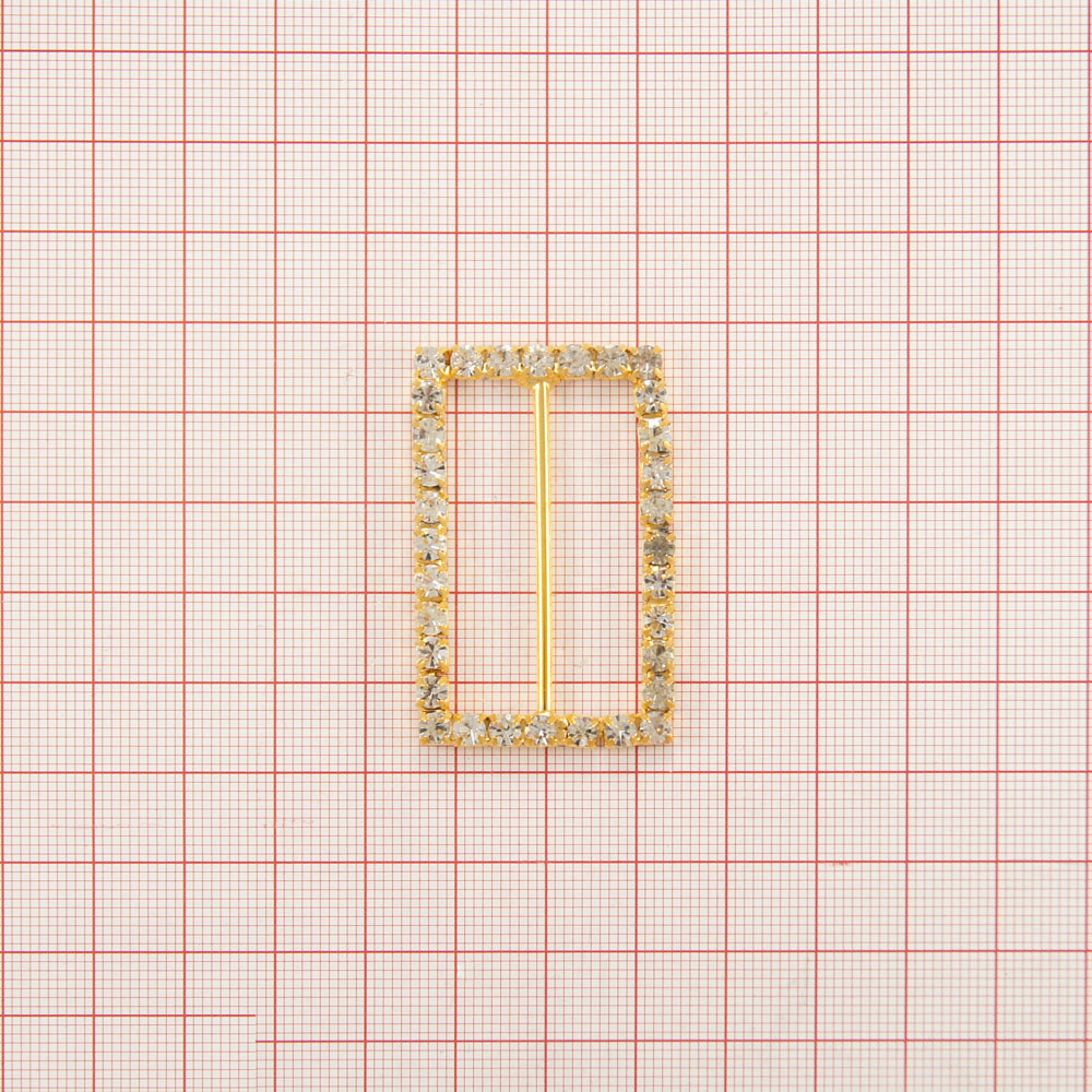 Украшение стеклянное 7011 /А-31 GOLD/ прямоугольник большой горизонтальный / 4см. Перетяжка металл со стразами