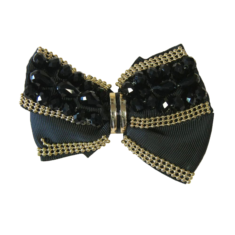 Аппликация декор обувная 48 БАНТ черный, черн. бусины, перетяжка-полукольцо gold, шт. Аппликации Пришивные Цветы Банты